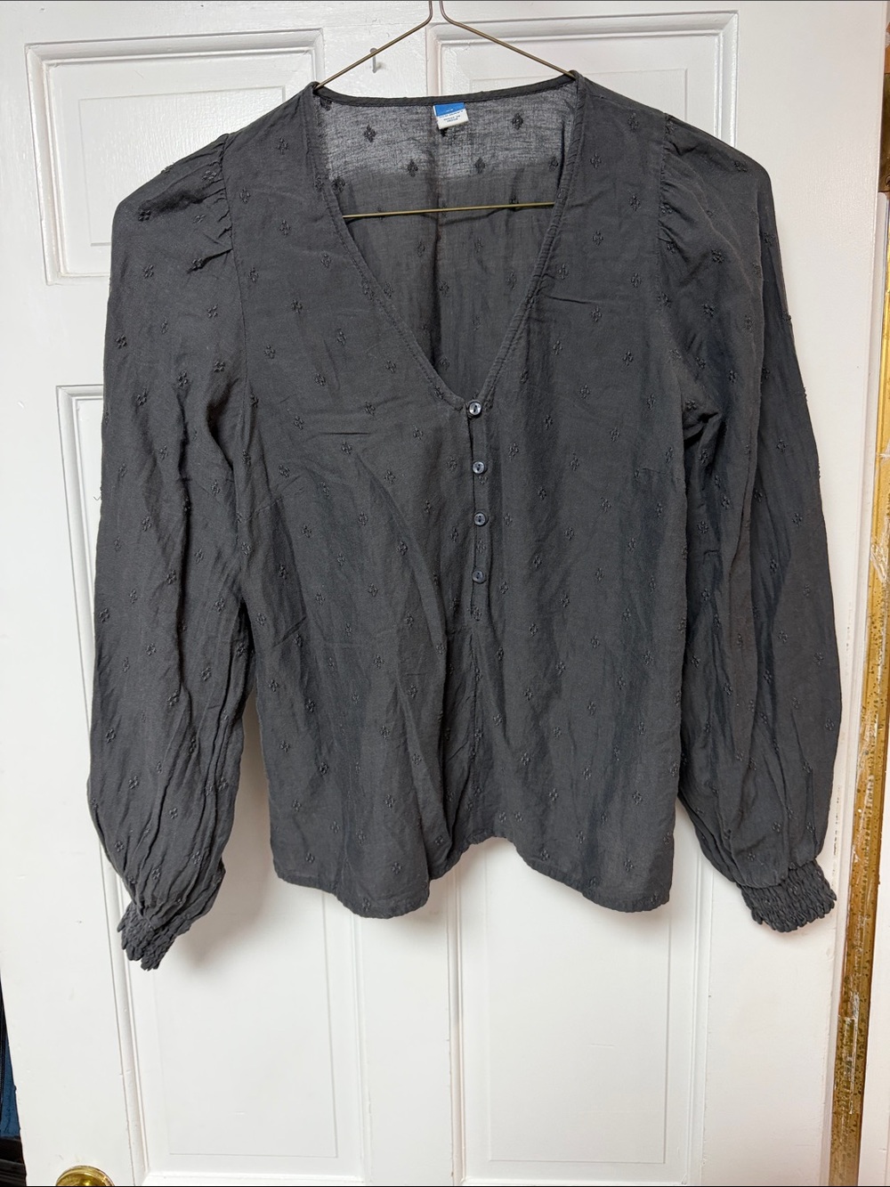Old Navy Charcoal Gray V-Neck Button Front Blouse
